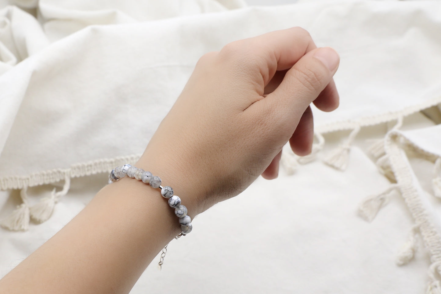 Grey Fire Agate Bracelet in Sterling Silver