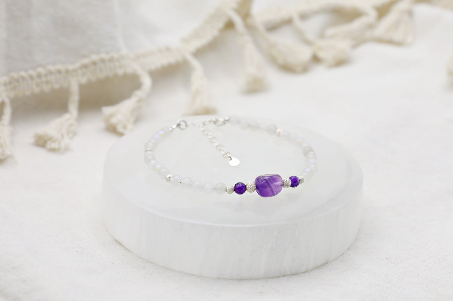 Moonstone and Amethyst Bracelet in Sterling Silver