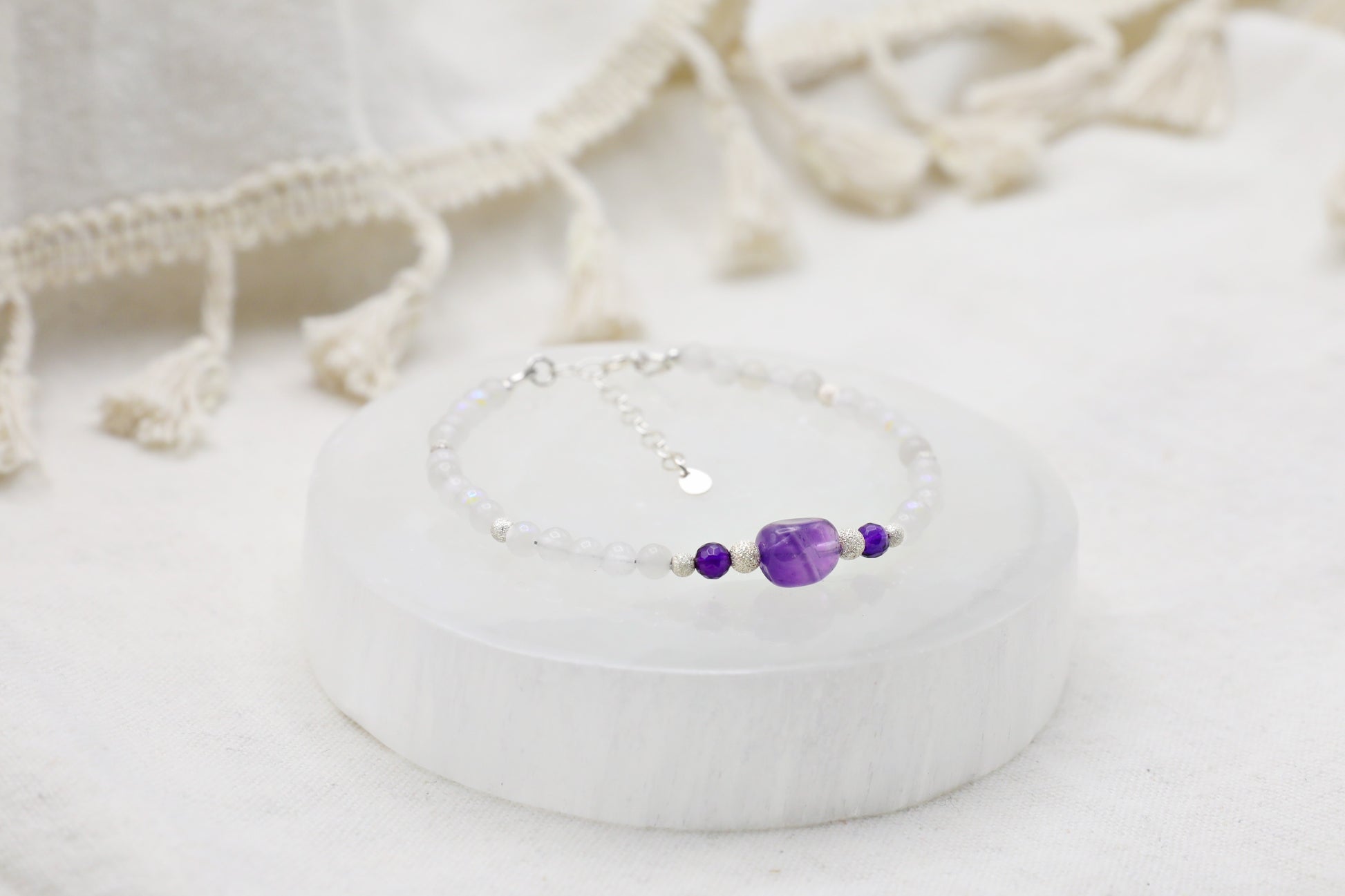 Moonstone and Amethyst Bracelet in Sterling Silver