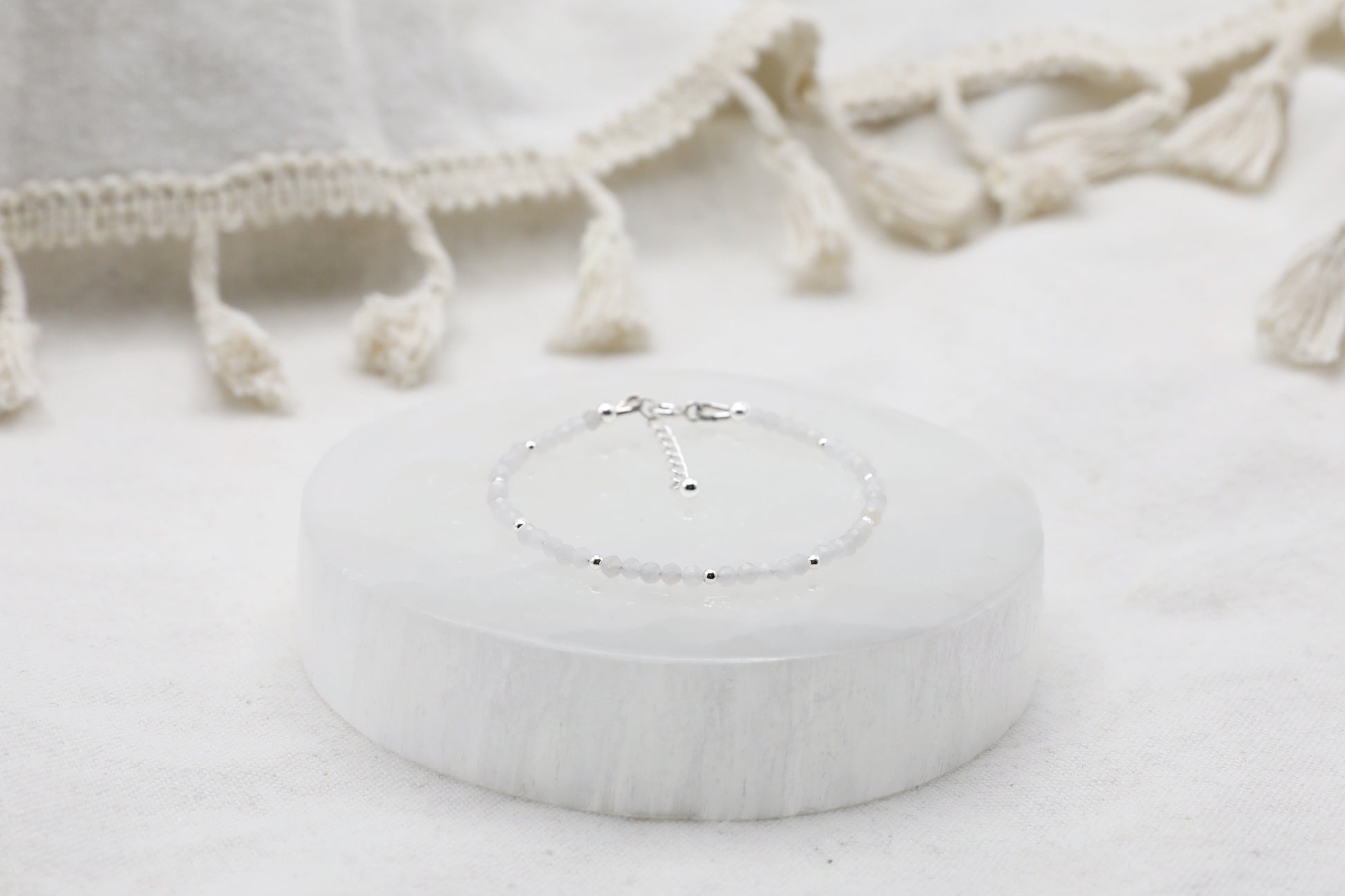 White Jade Bracelet in Sterling Silver