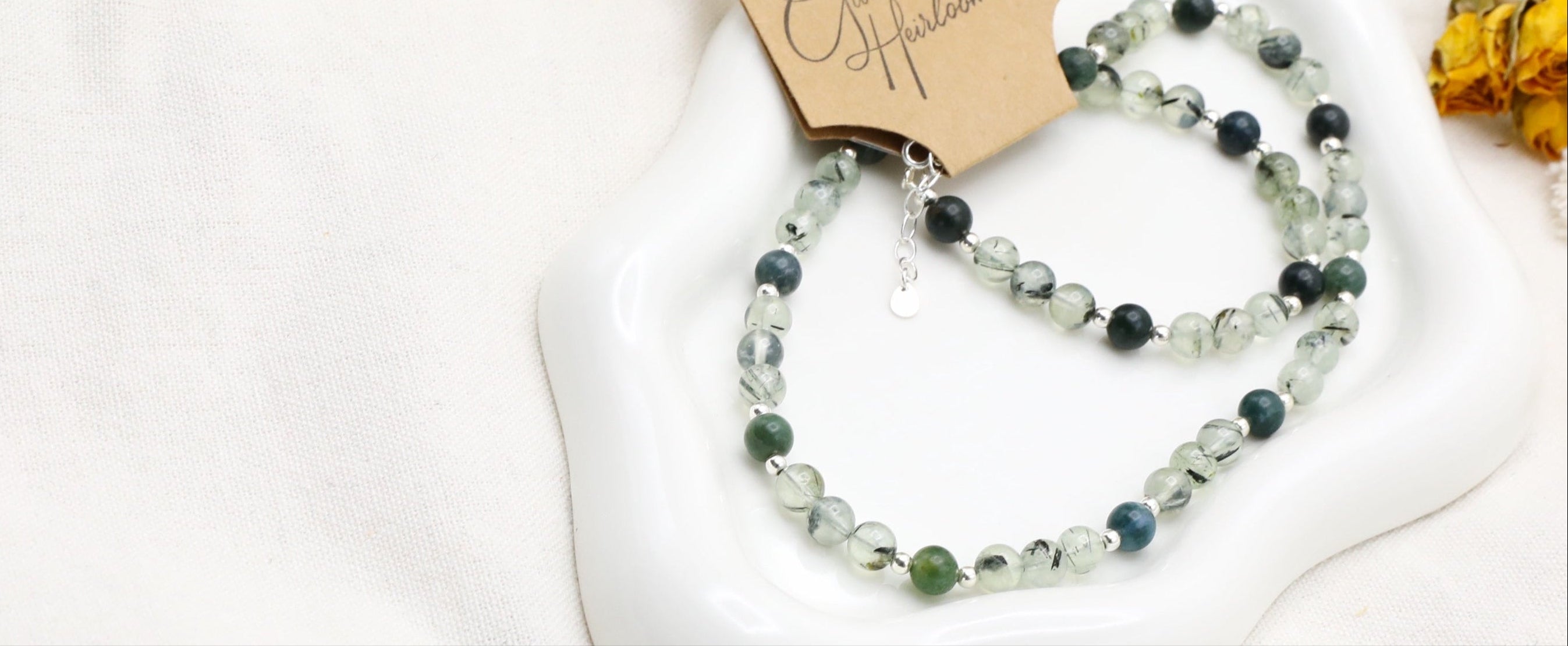 Prehnite and Moss Agate Necklace by Gaia's Heirlooms